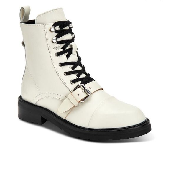 All Saints Donita Off White Leather Hiking Lace Up Combat Boots - Picture 3 of 16